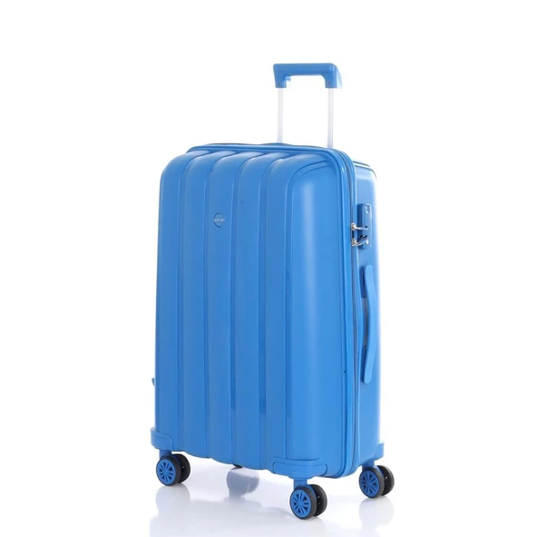 MÇS Bavul Büyük ve Orta 2li Set Kırılmaz Silikon Valiz V305 SaksMavi - 6