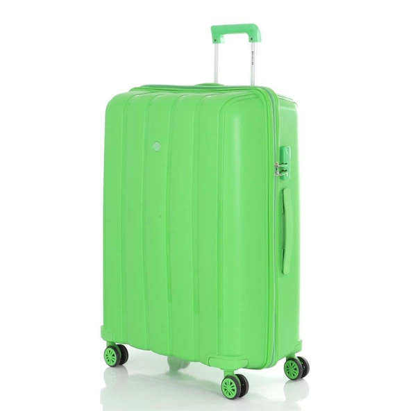 MÇS Bavul Büyük ve Orta 2li Set Kırılmaz Silikon Valiz V305 FıstıkYeşil - Resim 2