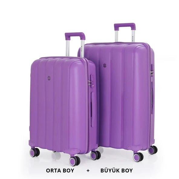 MÇS Bavul Büyük ve Orta 2li Set Kırılmaz Silikon Valiz V305 Mor ürün görseli