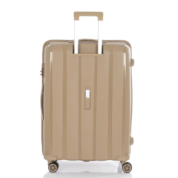 MÇS Bavul Büyük ve Orta 2li Set Kırılmaz Silikon Valiz V305 Şampanya - 7