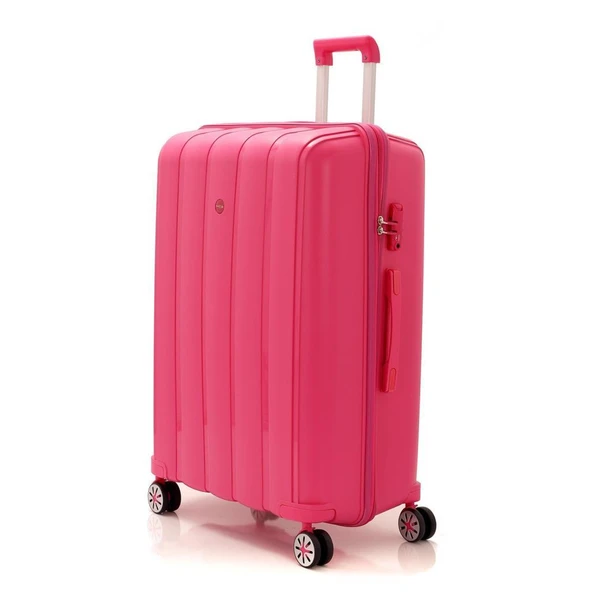 MÇS Bavul Büyük ve Orta 2li Set Kırılmaz Silikon Valiz V305 Fuşya - Resim 6