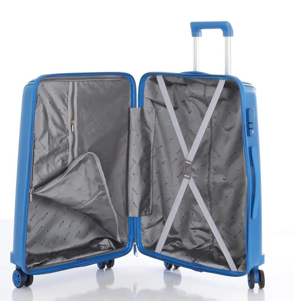 MÇS Bavul Büyük ve Orta 2li Set Kırılmaz Silikon Valiz V305 SaksMavi - 5