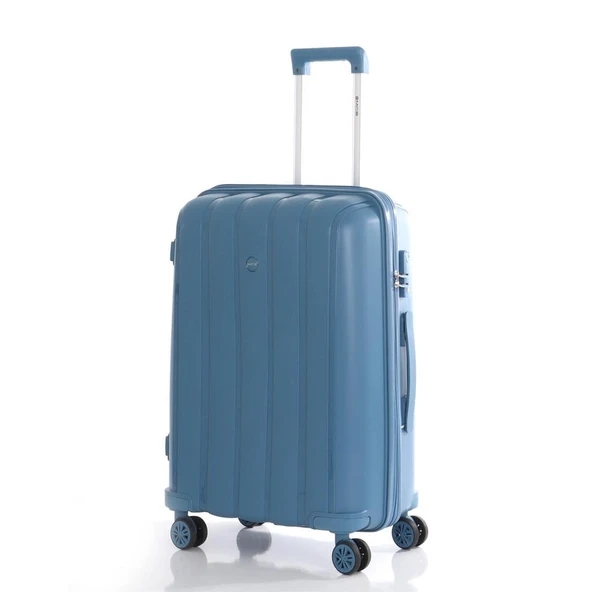 MÇS Bavul Büyük ve Orta 2li Set Kırılmaz Silikon Valiz V305 SkyBlue - Resim 7