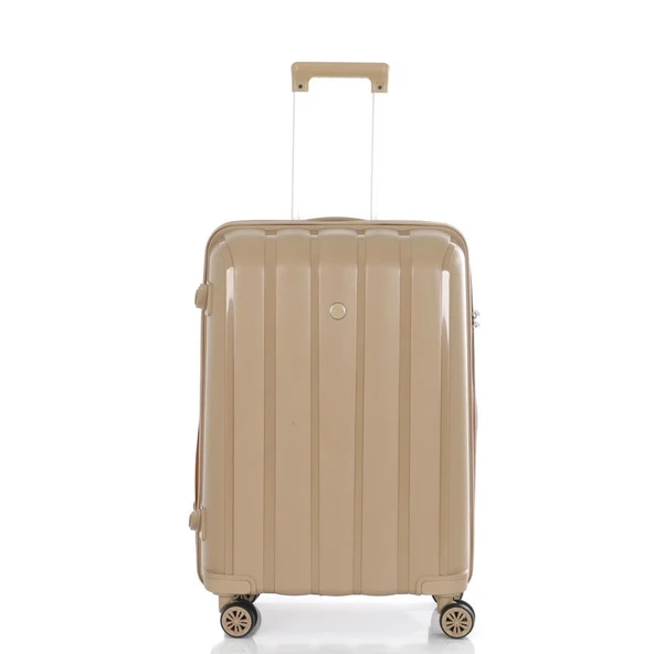 MÇS Bavul Büyük ve Orta 2li Set Kırılmaz Silikon Valiz V305 Şampanya - 6