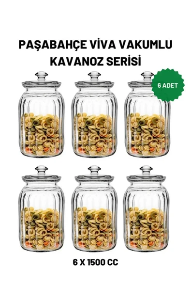 Paşabahçe viva cam kavanoz - cam saklama kabı 6 lı 2 boy 900+1500cc.