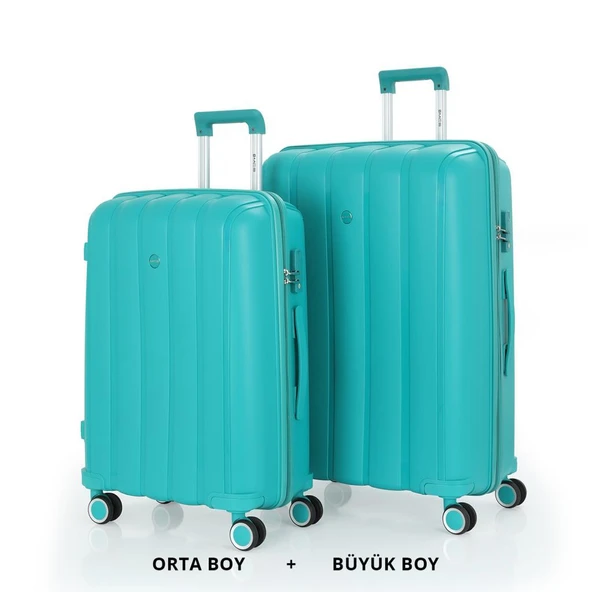 MÇS Bavul Büyük ve Orta 2li Set Kırılmaz Silikon Valiz V305 CamGöbeği