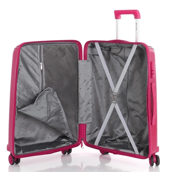 MÇS Bavul Büyük ve Orta 2li Set Kırılmaz Silikon Valiz V305 Fuşya - Resim 5