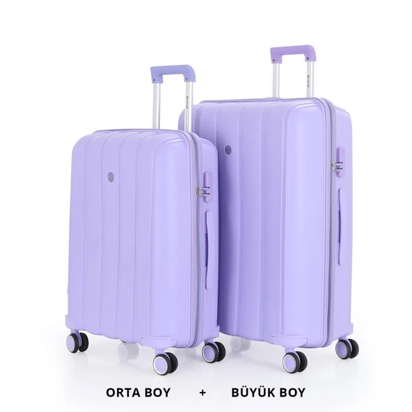 MÇS Bavul Büyük ve Orta 2li Set Kırılmaz Silikon Valiz V305 Lila ürün görseli