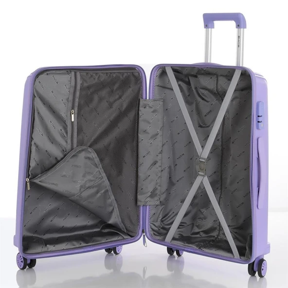 MÇS Bavul Büyük ve Orta 2li Set Kırılmaz Silikon Valiz V305 Lila - Resim 5
