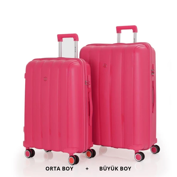 MÇS Bavul Büyük ve Orta 2li Set Kırılmaz Silikon Valiz V305 Fuşya ürün görseli
