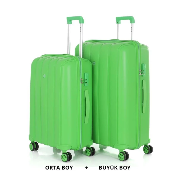 MÇS Bavul Büyük ve Orta 2li Set Kırılmaz Silikon Valiz V305 FıstıkYeşil ürün görseli