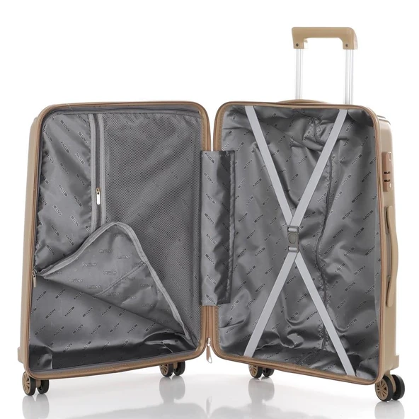 MÇS Bavul Büyük ve Orta 2li Set Kırılmaz Silikon Valiz V305 Şampanya - 3