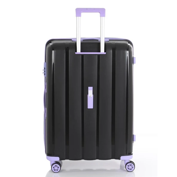 MÇS Bavul Büyük ve Orta 2li Set Kırılmaz Silikon Valiz V305 Siyah/Lila - Resim 3
