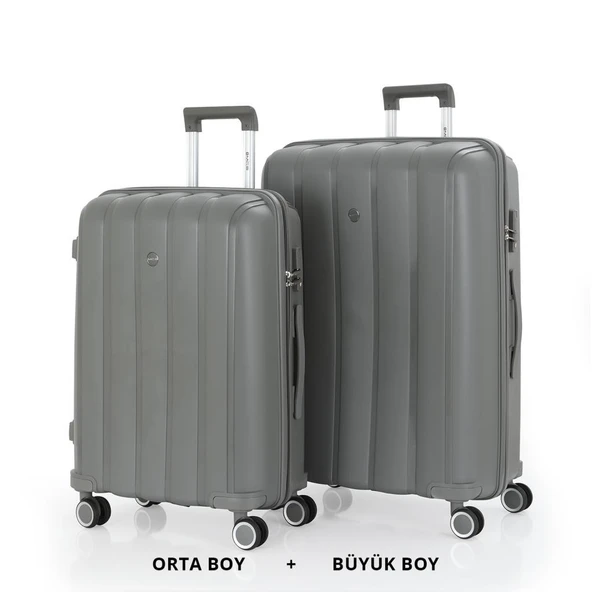 MÇS Bavul Büyük ve Orta 2li Set Kırılmaz Silikon Valiz V305 Gri
