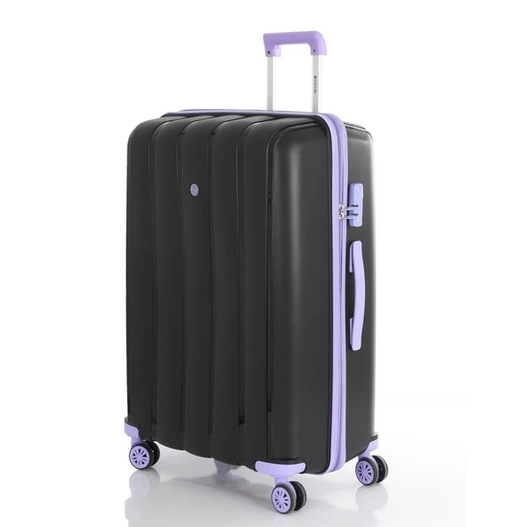 MÇS Bavul Büyük ve Orta 2li Set Kırılmaz Silikon Valiz V305 Siyah/Lila - Resim 4
