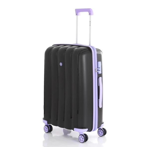 MÇS Bavul Büyük ve Orta 2li Set Kırılmaz Silikon Valiz V305 Siyah/Lila - Resim 6