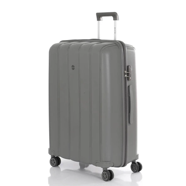 MÇS Bavul Büyük ve Orta 2li Set Kırılmaz Silikon Valiz V305 Gri - 5