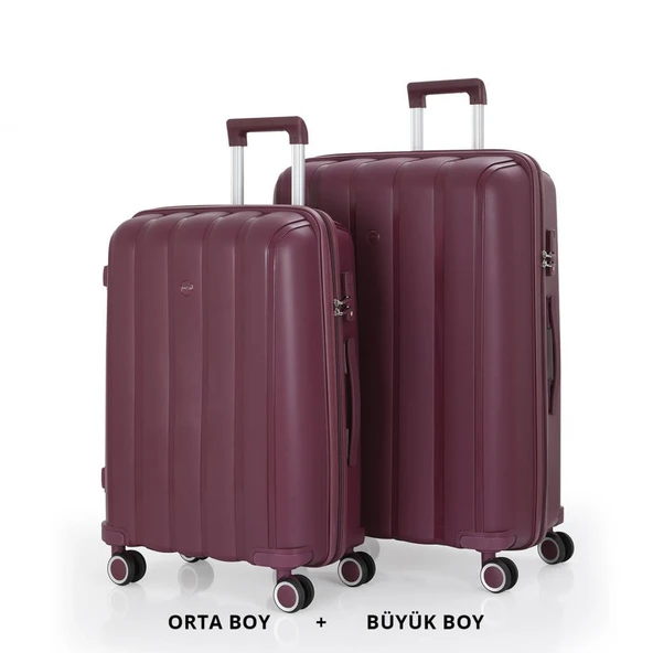 MÇS Bavul Büyük ve Orta 2li Set Kırılmaz Silikon Valiz V305 Mürdüm