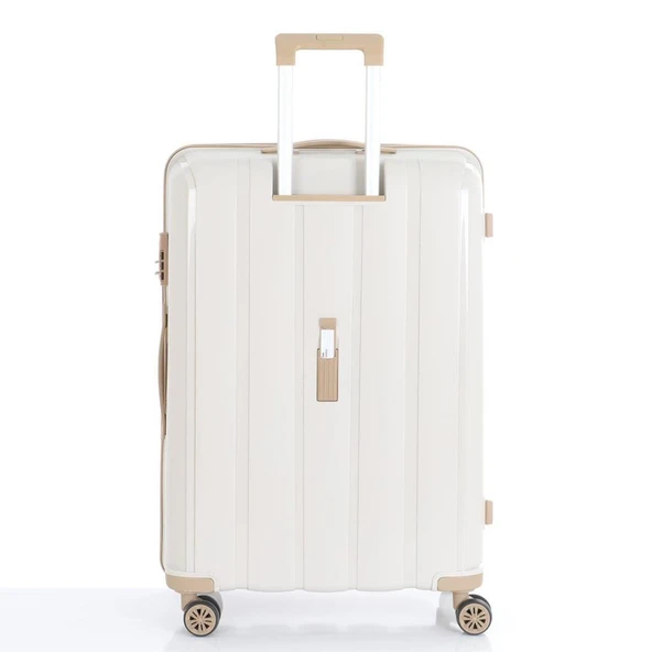 MÇS Bavul Büyük ve Orta 2li Set Kırılmaz Silikon Valiz V305 Kemik/Şampanya - Resim 6