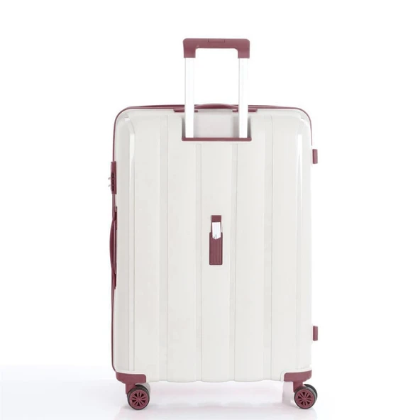 MÇS Bavul Büyük ve Orta 2li Set Kırılmaz Silikon Valiz V305 Kemik/KoyuPudra - 7