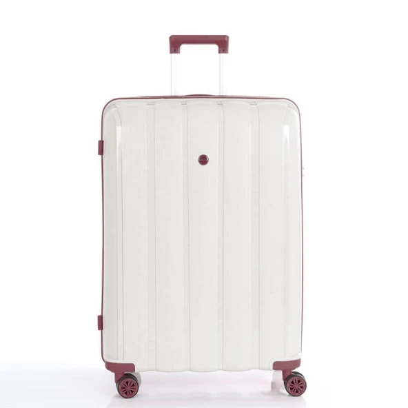 MÇS Bavul Büyük ve Orta 2li Set Kırılmaz Silikon Valiz V305 Kemik/KoyuPudra - 3