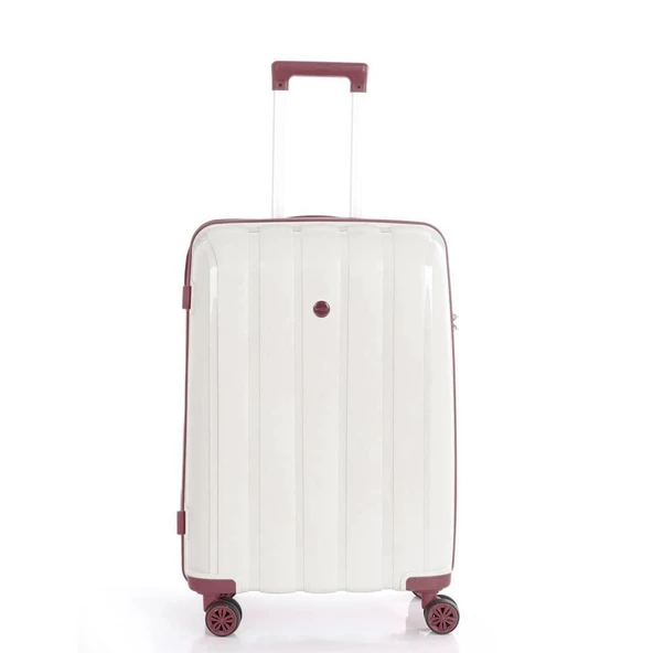 MÇS Bavul Büyük ve Orta 2li Set Kırılmaz Silikon Valiz V305 Kemik/KoyuPudra - 8