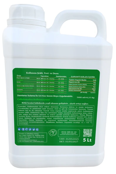 Organik Sıvı Bitki Gübresi 5lt- Yeşil Bitkiler için Vitamin-Yeşil Yapraklı Bitkilere Özel Bitki Besini - 3