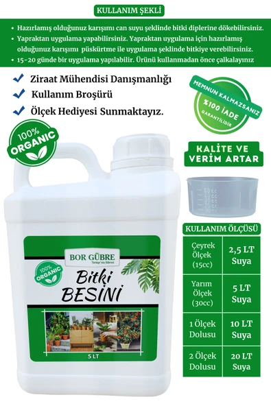 Organik Sıvı Bitki Gübresi 5lt- Yeşil Bitkiler için Vitamin-Yeşil Yapraklı Bitkilere Özel Bitki Besini