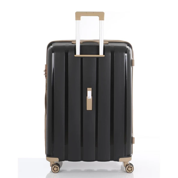 MÇS Bavul Büyük ve Orta 2li Set Kırılmaz Silikon Valiz V305 Siyah/Şampanya - Resim 3
