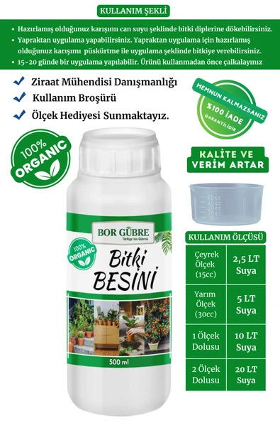 Organik Sıvı Bitki Gübresi 500ML- Yeşil Bitkiler için Vitamin-Yeşil Yapraklı Bitkilere Özel Bitki Besini