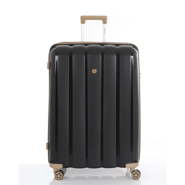 MÇS Bavul Büyük ve Orta 2li Set Kırılmaz Silikon Valiz V305 Siyah/Şampanya - Resim 2
