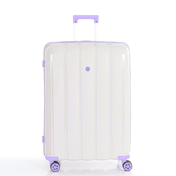 MÇS Bavul Büyük ve Orta 2li Set Kırılmaz Silikon Valiz V305 Kemik/Lila - Resim 2