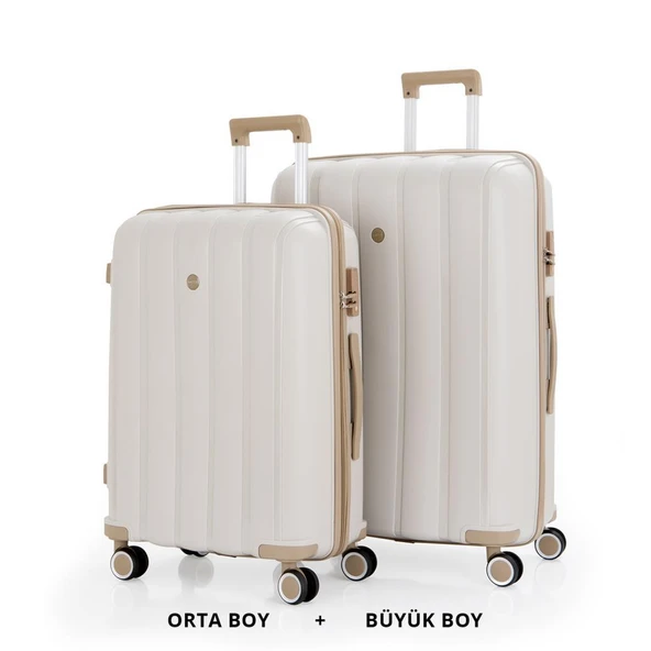 MÇS Bavul Büyük ve Orta 2li Set Kırılmaz Silikon Valiz V305 Kemik/Şampanya ürün görseli