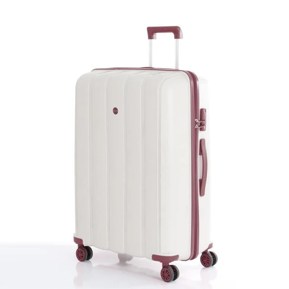 MÇS Bavul Büyük ve Orta 2li Set Kırılmaz Silikon Valiz V305 Kemik/KoyuPudra - 2