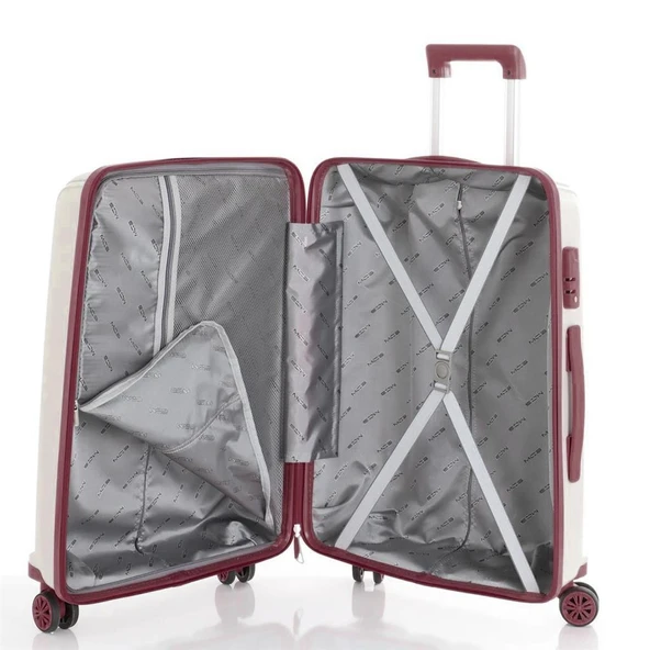 MÇS Bavul Büyük ve Orta 2li Set Kırılmaz Silikon Valiz V305 Kemik/KoyuPudra - 9