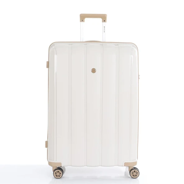 MÇS Bavul Büyük ve Orta 2li Set Kırılmaz Silikon Valiz V305 Kemik/Şampanya - Resim 5