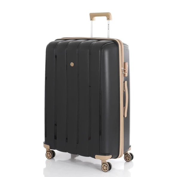 MÇS Bavul Büyük ve Orta 2li Set Kırılmaz Silikon Valiz V305 Siyah/Şampanya - Resim 5