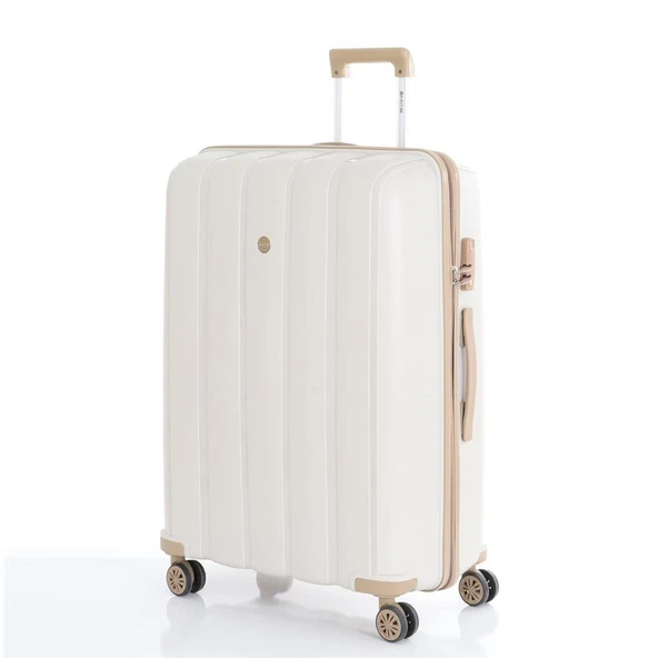 MÇS Bavul Büyük ve Orta 2li Set Kırılmaz Silikon Valiz V305 Kemik/Şampanya - Resim 2