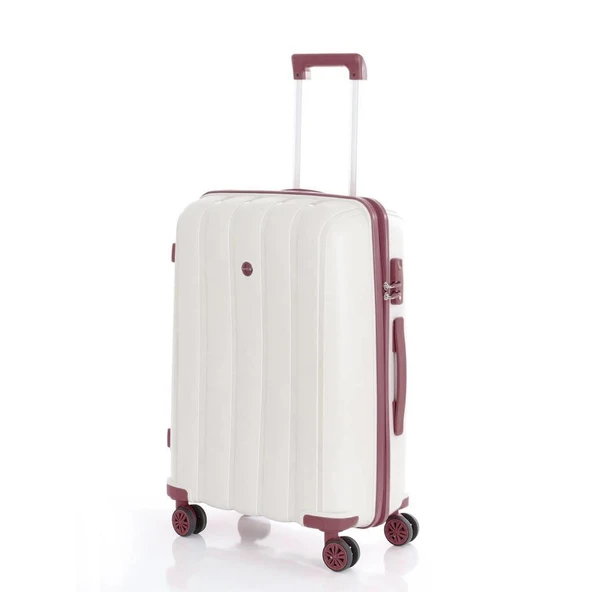 MÇS Bavul Büyük ve Orta 2li Set Kırılmaz Silikon Valiz V305 Kemik/KoyuPudra - 6