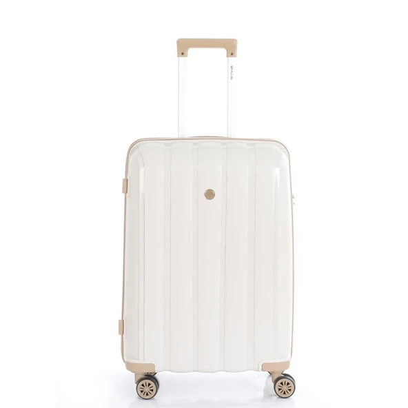 MÇS Bavul Büyük ve Orta 2li Set Kırılmaz Silikon Valiz V305 Kemik/Şampanya - Resim 8