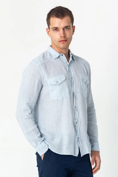 Erkek Comfort %100 Keten Kumaştan Rahat Yazlık Gömlek - 10