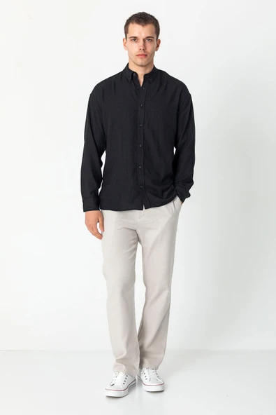 Erkek Keten Görünümlü Rahat Kesim Yazlık Gömlek - 2