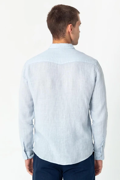 Erkek Comfort %100 Keten Kumaştan Rahat Yazlık Gömlek - 11