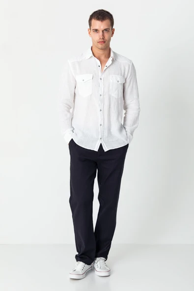 Erkek Comfort %100 Keten Kumaştan Rahat Yazlık Gömlek