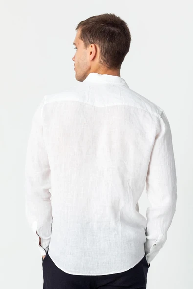 Erkek Comfort %100 Keten Kumaştan Rahat Yazlık Gömlek - 4