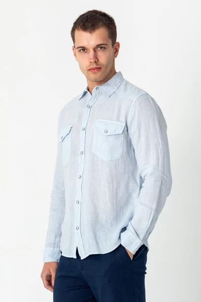 Erkek Comfort %100 Keten Kumaştan Rahat Yazlık Gömlek - 9