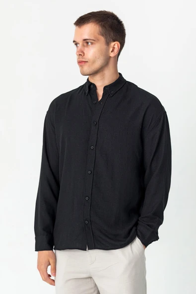 Erkek Keten Görünümlü Rahat Kesim Yazlık Gömlek - 3