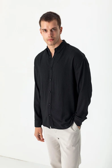 Erkek Keten Görünümlü Rahat Kesim Yazlık Gömlek - 6