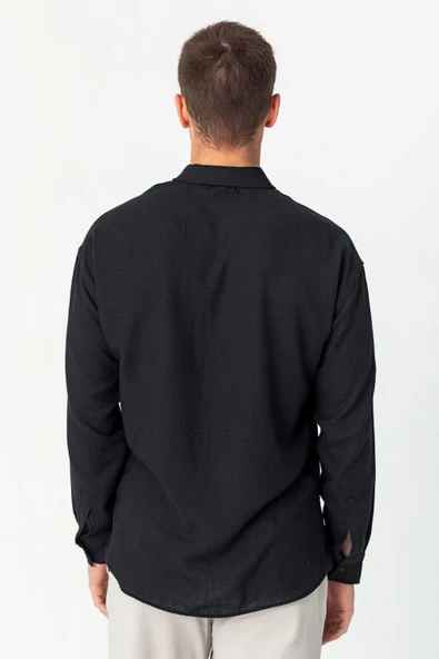 Erkek Keten Görünümlü Rahat Kesim Yazlık Gömlek - 5