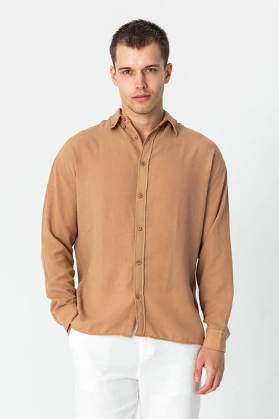 Erkek Keten Görünümlü Rahat Kesim Yazlık Gömlek - 12